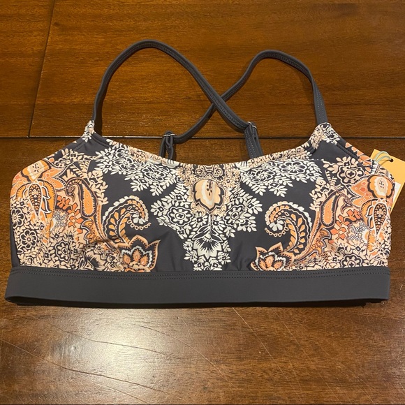 Pink and Gray Paisley Bikini Top Crisscross Back - Picture 2 of 8